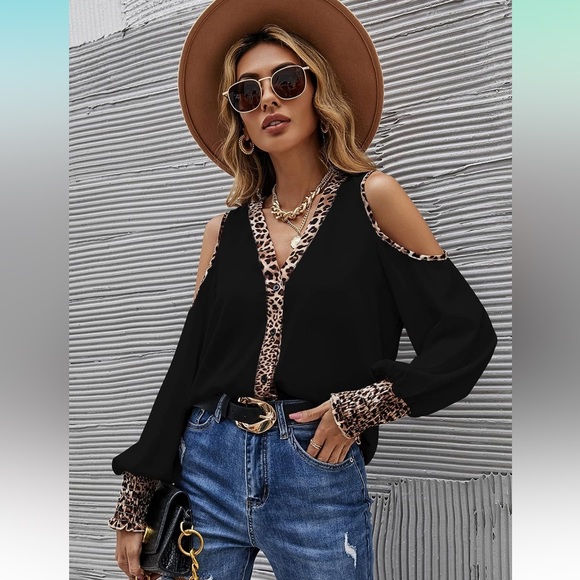 Women's Leopard Button Down Blouse - Picture 2 of 10